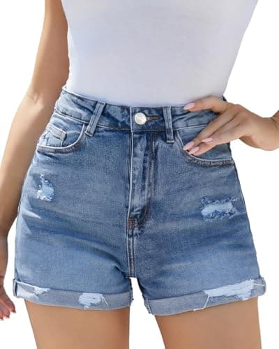VIPONES Jean Shorts Womens High Waisted Stretch Summer Shorts for Women Trendy 2026 Outfits Casual Frayed Denim Shorts(186,4) - Image 1