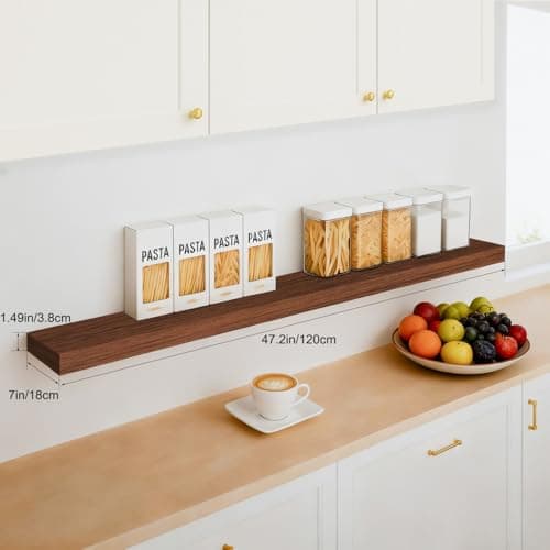 Mifurn Floating Shelves for Wall, Bathroom Shelves Over Toilet, Wall Shelves & Book Shelf for Room, Hanging Shelf, Modern Wooden Mounted Floating Shelves, 48x7x1.5 in (Walnut-Like, Set of 1) - Thumbnail 6