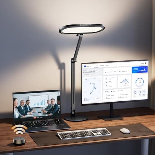 Premium LED Desk Lamp for Home Office – Eye-Caring Double Side Light with Knob Remote, Stepless Dimming & Color, Memory, Metal Table Lamp for Zoom, Studying, Video Conference, Flicker-Free, Glare-Free - Image 1