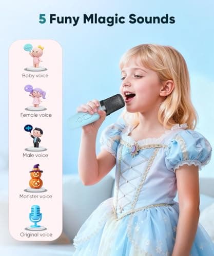 Mini Karaoke Machine Toy for Kids, Portable Karaoke Machine with 2 Wireless Microphone for 4,5,6,7,8,9,10,11,12+ Years Old Christmas Birthday Gifts Girls Boys (Blue) - Thumbnail 2
