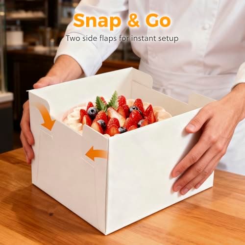 5 Sets Cake Boxes,10x10x8 Inch Tall Cake Box with Cake Boards 10",Disposable Cake Containers with Lids,White Bakery Boxes with Large Window,for Layer Cakes,Pies,Donuts,Cookies,Wedding,Birthday,Party - Thumbnail 5
