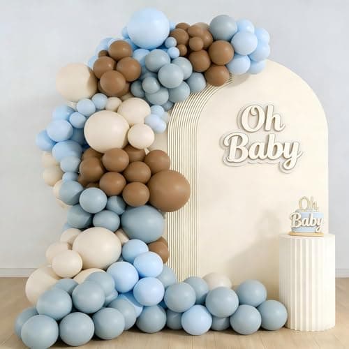 160Pcs Dusty Blue and Brown Balloon Garland Arch Kit Brown White Light Blue Balloons Balloons for Bear Baby Shower Gender Reveal Birthday Party Decorations - Image 1