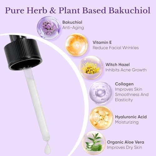 Bakuchiol Retinol Serum for Face - Retinol Alternative for Sensitive Skin with Vitamin E, Hyaluronic Acid, Collagen, Serum for Anti-Aging, Wrinkle Reduction Skin Firming & Smoothing 1 oz - Thumbnail 3