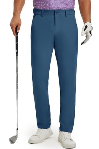 M MAELREG Men's Performance Golf Pants - Quick Dry Stretch Nylon Slacks 30/32/34 Inch Travel Work Dress Pants Blue Indigo - Image 1