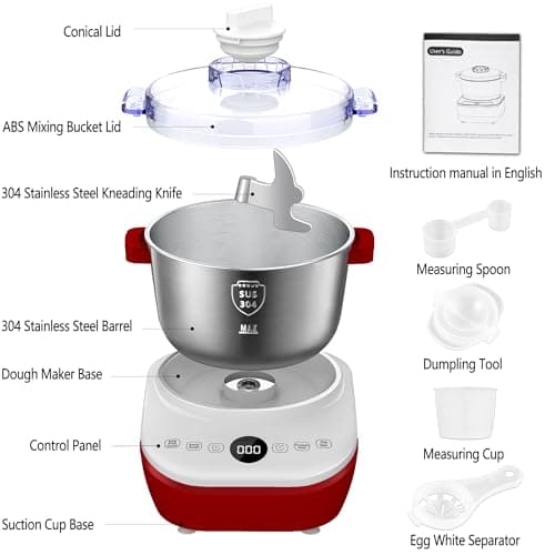 AIZIYO DoughChief, Electric Dough Mixer 7.4Qt with Ferment Function, Dough Maker 304 Stainless Steel Bowl, Microcomputer Control, Face-up Touch Panel, Easy To Clean for Bread & Pizza - Thumbnail 6