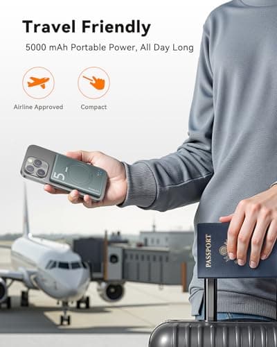 Kuulaa 5000mAh Magnetic Power Bank for iPhone 0.41in Slim Magsafe Battery Pack Wireless Portable Charger with Rotable Stand 20W PD USB C Output for iPhone 17/16/15/14/13/12 Series (Gris) - Thumbnail 5