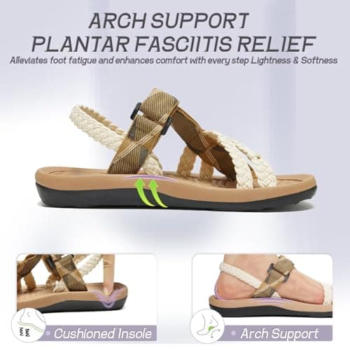 MEGNYA Soft Camping Travel Summer Waterproof Walking Shoes with Arch Support for Women, Comfortable Casual Adventure Hiking Sandals Outdoor Water Lightweight Beige Size 10 - Thumbnail 4