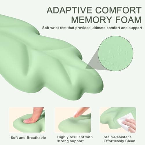 Ergonomic Leaf Keyboard and Mouse Wrist Rest Set, Extra Wide & Thick Memory Foam for Carpal Tunnel Pain Relief, Non-Slip Base, PC/Mac/Laptop, Gift for Office Work, Gaming - Thumbnail 5