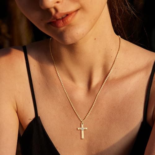 Valloey Rover Cross Necklace for Women,Dainty 14K Real Gold Plated Diamond Cubic Zirconia Cross Crucifix Faith Pendant Necklace Trendy Christian Easter Basket Essentials Stuffers Religious Jewelry Gifts for Women Mom - Thumbnail 3
