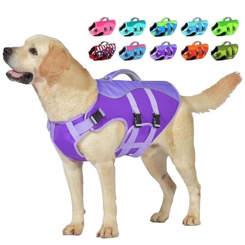 Petglad Dog Life Jacket, High Buoyancy Dog Life Vest with Handle for Swimming Boating, Adjustable Swimming Vest with Reflective Trim for Small Medium Large Dogs - Purple, S - Image 1
