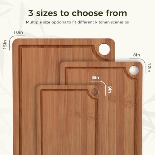 Bamboo Cutting Board for Kitchen, 3-Piece Set with Juice Grooves, Side Handles & Non-Slip Mats – Durable Bamboo Chopping Board for Meat, Vegetables and Fruits - Thumbnail 2
