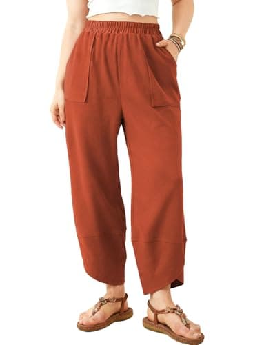 AlvaQ Womens Plus Size Fall Clothes Boho Elastic Waist Palazzo Pants Casual Flowy Beach Trousers Vacation Outfits with Pockets Orange 2X - Image 1