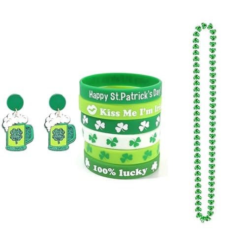 GLEZZA St. Patrick's Day Earrings Shamrock Bead Necklace Irish Wristband Bracelet St patricks Day Irish Festival Costume Jewelry Accessories for Women (Style 3) - Image 1