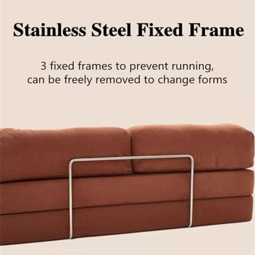 HAQNIWA Sleeper Sofa Couch with Pullout Bed, 2 in 1 Convertible Sofa Bed, Lounge Sofa for Living Room with Metal Fixed Frame (Orange) - Thumbnail 5