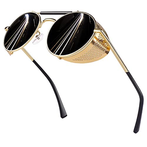 Retro Round Polarized Steampunk Sunglasses Men Women Circle Side Shield Goggles Gothic Gold Frame Grey Lens S92 -ADVANCED POLARIZED - Image 1