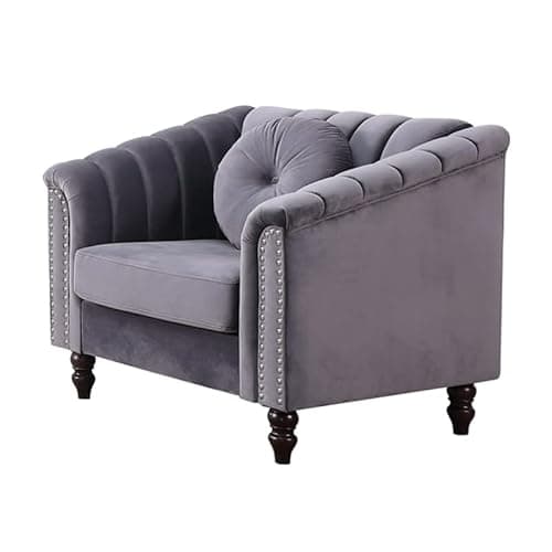 FUOROLA Chesterfield Velvet Sofa Set, Button Tufted Velvet Sofa Living Room Couch with Nailhead Trim, 3 Piece Living Room Furniture Set (Grey) - Image 1