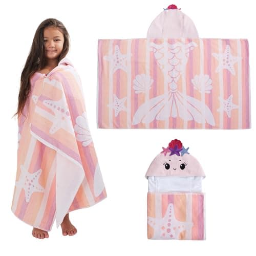 SOFE H&L | Poncho Beach Foutah Hooded Towel for Kids Mermaid | 100% Turkish Cotton, Quick Dry, Lightweight | Organic Toddler Towels for Pool and Beach | Ages 3-10 - Image 1
