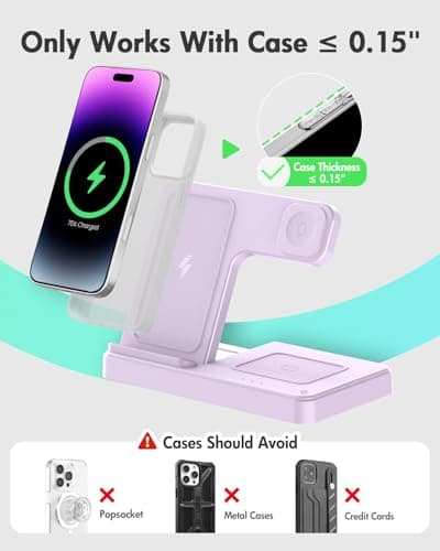 Wireless Charger Stand Charging Station: 3 in 1 Charger Multiple Devices for Apple iPhone 17 16e 16 15 14 Pro Max 13 12 11 for Watch 11 10 9 8 7 6 5 4 3 2 SE and Ultra & Airpods Series, Light Violet - Thumbnail 3