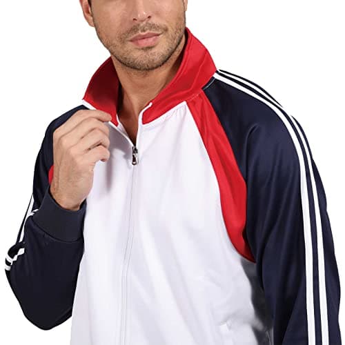 Sun Lorence Men's Athletic Running Tracksuit Set Casual Full Zip Jogging Sweat Suit White M - Thumbnail 4