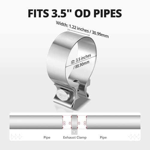 EVIL ENERGY 3.5 inch Exhaust Clamp, 3 1/2" Narrow Band Muffler Clamp Stainless Steel for Heavy-duty Exhaust systems, Downpipes, Catback Exhausts, Mufflers,Tailpipes 4 Pack - Thumbnail 2