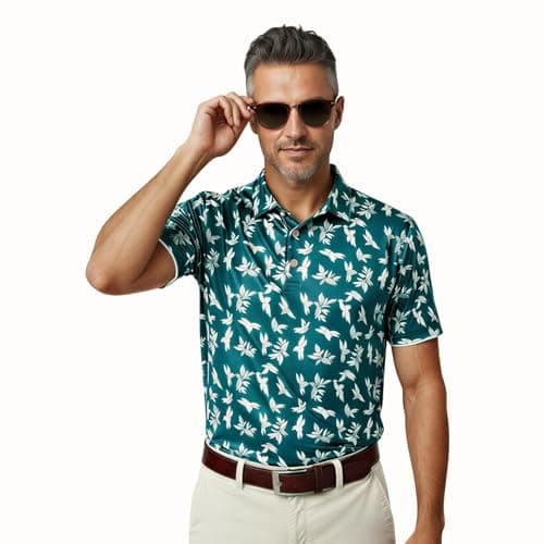 Partner Sportswear Golf Shirts for Men, Short Sleeve Print Moisture Wicking Wrinkle Resistant Collared Shirt, Stylish Cruise and Resort Wear for Men, Nuqui (2XL) - Image 1