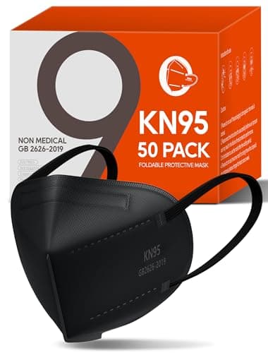 KN95 Face Masks 50 Pack for Adults, Breathable and Comfortable KN95 Mask Disposable, Filter Efficiency≥95%, Black - Image 1