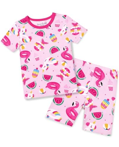 babee Reshinee Bamboo Viscose Toddler Flamingo Girls Kids Pajamas Short Sleeve Summer Cool Snug fit Pjs 18M-24M 2pcs - Image 1