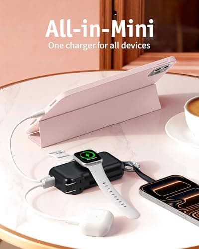 RORRY Flow Portable Charger, 10000mAh 40W Fast Charging Power Bank with Built-in USB C Cable and Foldable Wall Plug, Battery Pack Travel Essentials for iPhone 17/16/15, Apple Watch, iPad, MacBook - Thumbnail 2