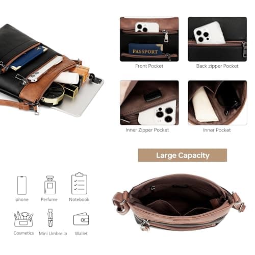 Kiss Sea Crossbody Purses for Women Trendy Crossbody Bags for Women Multi Pocket Cross Body Purse Black Brown - Thumbnail 4