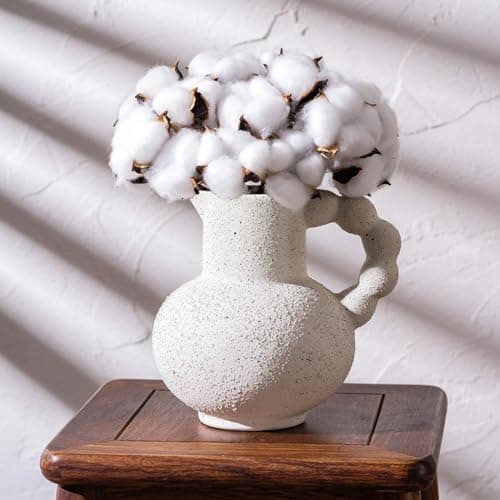Rustic Farmhouse Flower Large Ceramic Vase, Vintage Pampas Grass Vases, Antique White Decorative Ceramic Flower Vase for Home Decor, Table, Living Room, Entryway, Wedding - Distressed Design, 6.9 Inch - Image 1