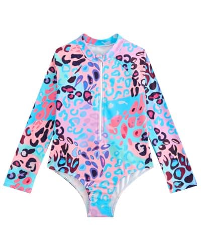 DivingBirds Girls One Piece Swimsuit UPF 50+ Long Sleeve Zipper Bathing Suit Swimwear for Beach Pool Summer Blue for 7-8Y - Image 1