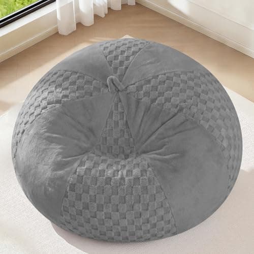 HABUTWAY 4FT Bean Bag Chair Teardrop Beanbag Chair with Memory Foam Filled Soft Plush Leaf alongside Checkboard Bean Bag Sofa with Removable Cover for Living Room,Bedroom-Plush Light Grey - Thumbnail 3
