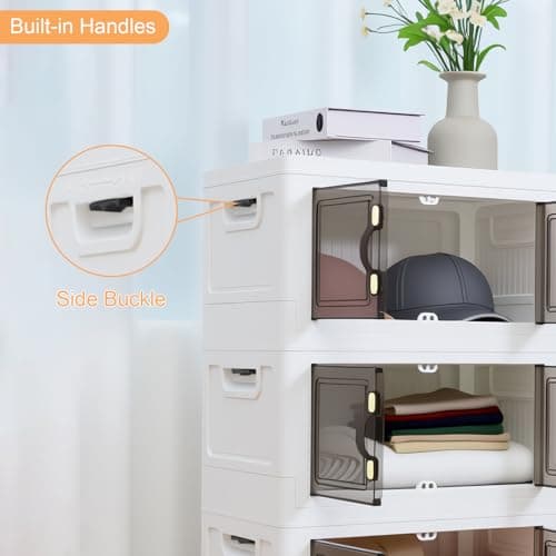 MOONEDGE 35QT Plastic Stackable Storage Bins with Lids, Collapsible Organizer with Magnetic Doors & Hidden Locking Handles, Storage Cabinet for Pet, Closet, Living Room, Pantry & Office Organization - Thumbnail 5