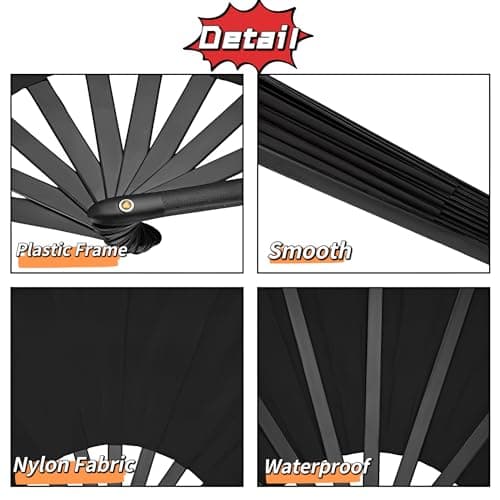 DYMSUP 2 Pcs Black Large Folding Hand Fan Foldable, Big Loud Clack Fan Vintage Festival Chinese for Men Women Dance Bridgerton Tea Party Decorations - Thumbnail 4