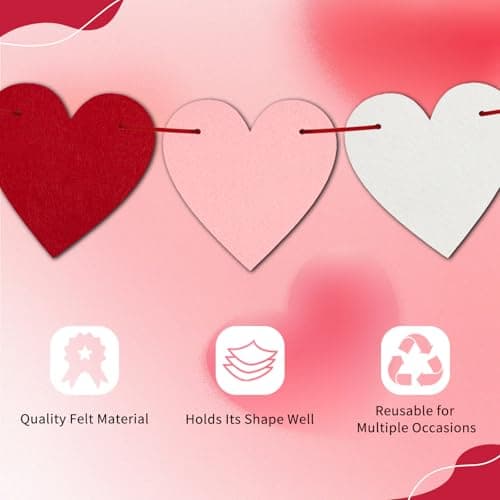 Oeyliz Valentines Day Decor Felt Heart Garland Valentines Day Banner 4 Pack Felt Red Heart Garland Banners Pre-Strung Heart Banner for Fireplace Mantel Walls Party Supplies Outdoor Home Hanging - Thumbnail 5