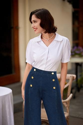 Belle Poque High Rise Navy Jeans for Women Casual Loose Straight Leg Dressy High Stretch Waist Denim Pants with Pockets Small - Thumbnail 2