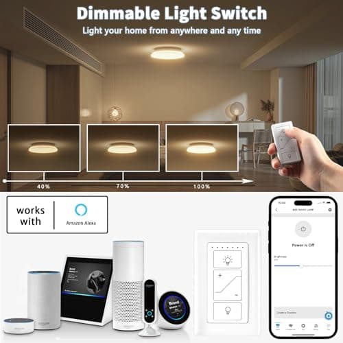 Wireless Light Switch, Remote Light Switch Compatible with Alexa, Smart Wireless Dimmer Switch and Receiver, Wall Lighting Fixture for Ceiling Lights, Fans, Lamps - Thumbnail 2