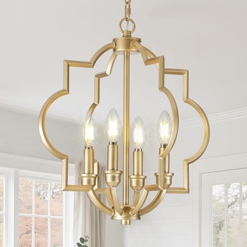 ACANER 4-Light Small Gold Chandelier, 15.6 inch Farmhouse Light Fixtures for Dining Room, Champagne Gold Pendant Light for Entryway Foyer Kitchen Island - Image 1