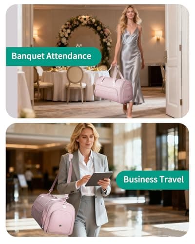 WANDF Convertible Garment Bags for Travel with Wet Pocket Carry on Garment Duffle Bag 2 in 1 Puffy Hanging Clothes Travel Bags with Shoe Compartment for Airplanes Business Weekend Gym Wedding (Pink) - Thumbnail 4