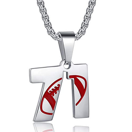 Rehoboth American Football Rugby Jersey Number 71 Pendant Necklace for Women Men 22+2 Inch Adjustable Stainless Steel Chain - Image 1