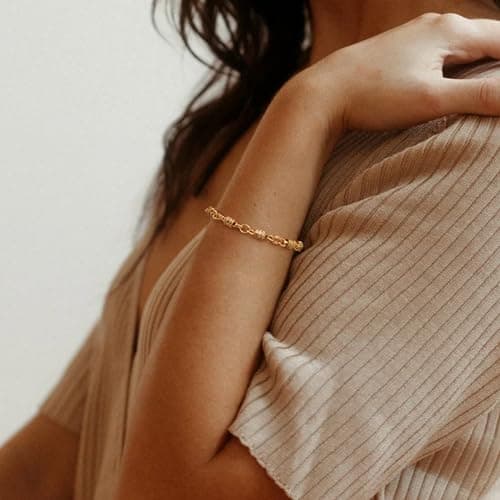 LOYATA Chain Bracelet Gold Link 14K Gold Plated Dainty Bracelet Simple Jewelry Gift for Women - Thumbnail 2