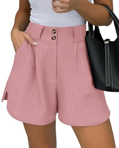 KIRUNDO Womens Shorts Dressy Casual 2026 Trendy Summer Elastic High Waisted Pleated Side Slit Business Work Shorts Pockets(Pink, Small) - Image 1
