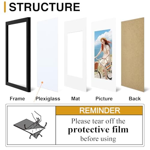decorUhome 8x12 Picture Frame Set of 10, Display Photos 6x8 with Mat or 8x12 Unmatted for Picture Frames Collage Wall Decor, Black - Thumbnail 2