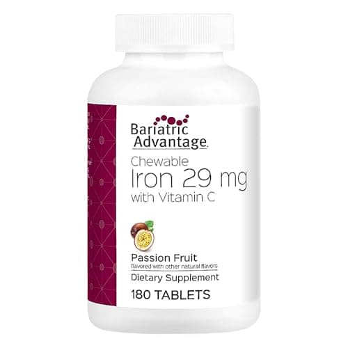 Bariatric Advantage Chewable Iron 29 mg - for Bariatric Surgery Patients - Iron with Vitamin C - No Iron Taste - Ferrous Fumarate & Carbonyl Iron Supplement - Passion Fruit - 180 Count - Image 1
