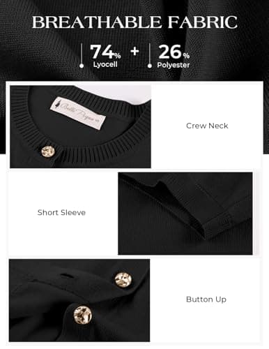 Black Short Sleeve Cardigan Sweater Plus Size Lightweight Sweater Tops Button Up Summer Cardigan (Black, 2XL) - Thumbnail 6