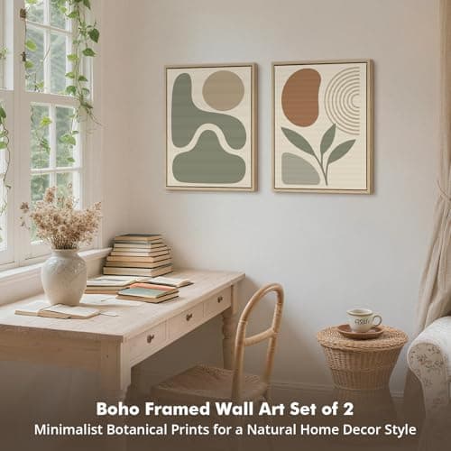 DAJONART Boho Abstract Wall Art Set of 2, Sage Green & Burnt Orange Geometric Prints Duo Framed Canvas for Japandi, Mid Century Modern, Neutral Room Decor,Minimalist Earth-Tone Art,12x16 in - Thumbnail 4