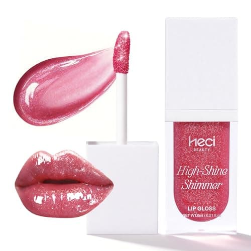 HECI BEAUTY Glitter Lip Gloss, Hydrating High Shine Lipgloss for Women, Non-Sticky Plumping Lip Oil with Vitamin E, Long Lasting Shimmer Finish for Daily Makeup, Fuchsia, 0.21 fl oz - Image 1