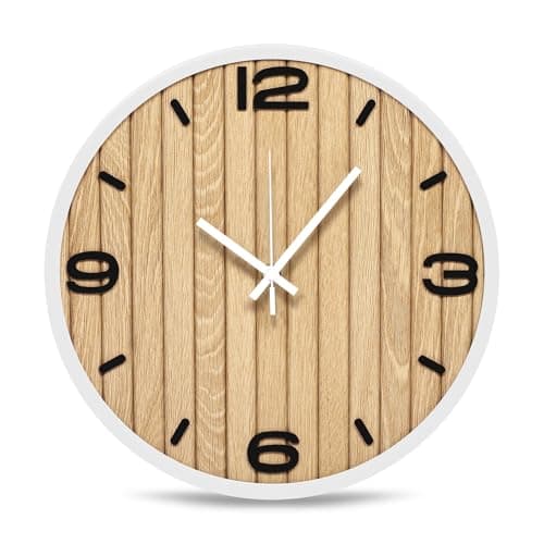 12 Inch Round Wall Clock Wooden, Modern Small Analog Clocks Silent Non-Ticking Battery Operated for Home, Office, Apartment, Living Room, Bathroom, Kitchen, Bedroom - Gifts for Family and Friends - Image 1