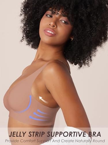 Tarbo Deep-V Neck Bra Padded Seamless Bralettes Fabrics Everyday Basic Sleeping Bras (DustyRose L) - Thumbnail 2