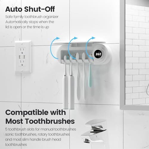 MIMORE Toothbrush Holder, 5 Toothbrush Slots & Timer Function, Cordless Wall Mounted Toothbrush Holders for Bathrooms - Thumbnail 4